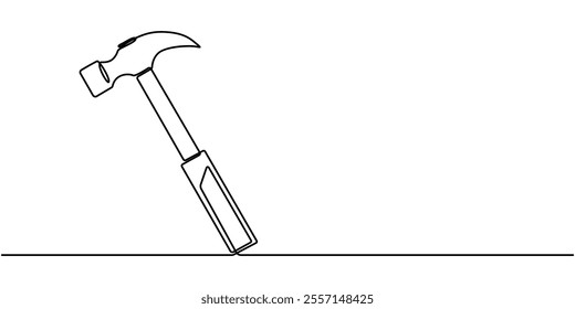 Hammer outline modern illustration. Editable strokes. Continuous one line drawing of hammer, carpenter tool, one line drawing of isolated vector object hammer Hammer construction Continuous single one