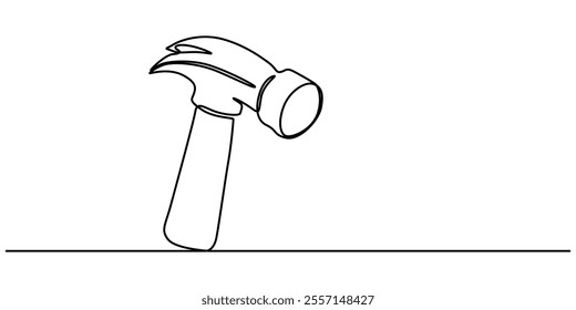 Hammer outline modern illustration. Editable strokes. Continuous one line drawing of hammer, carpenter tool, one line drawing of isolated vector object hammer Hammer construction Continuous single one