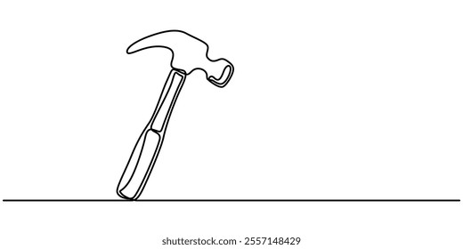 Hammer outline modern illustration. Editable strokes. Continuous one line drawing of hammer, carpenter tool, one line drawing of isolated vector object hammer Hammer construction Continuous single one