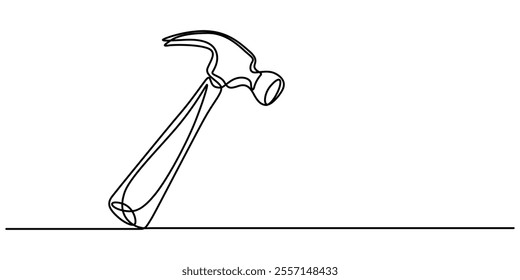 Hammer outline modern illustration. Editable strokes. Continuous one line drawing of hammer, carpenter tool, one line drawing of isolated vector object hammer Hammer construction Continuous single one