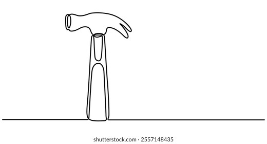 Hammer outline modern illustration. Editable strokes. Continuous one line drawing of hammer, carpenter tool, one line drawing of isolated vector object hammer Hammer construction Continuous single one