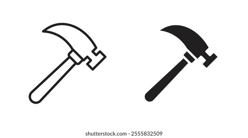 Hammer outlined and solid icon vector collection.