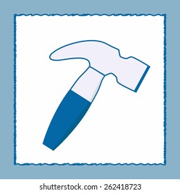 A hammer - outlined vector illustration on blue background in flat design