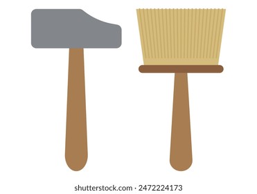 Hammer and paintbrush on white background