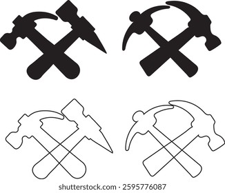 Hammer and Pick Silhouette Icon Bundle Design