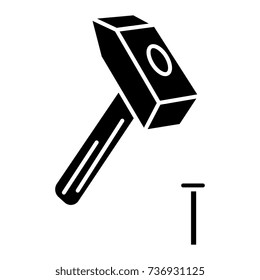 hammer with pin icon, vector illustration, black sign on isolated background
