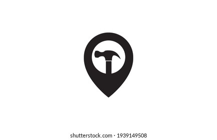 hammer with pin map location logo vector symbol icon design illustration