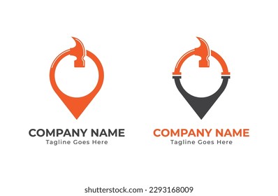 Hammer Pin Map Location Logo Concept icon sign symbol Design Element. Plumbing Service, House, Home Repair, Plumber, Construction Building Logotype. Vector illustration template