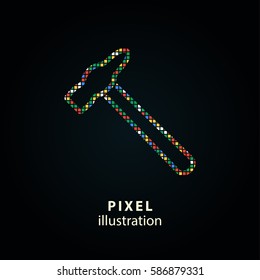 Hammer - pixel icon. Vector Illustration. Design logo element. Isolated on black background. It is easy to change to any color.