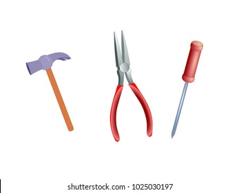 Hammer, Plier and Screwdriver - Cartoon Vector Image