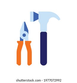 Hammer and pliers flat vector icon