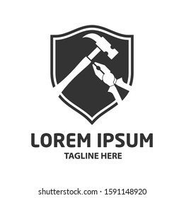 hammer and pliers with shield vector icon isolated on white background from construction collection. symbol of repair tool kit,symbol for logo, web, app, UI