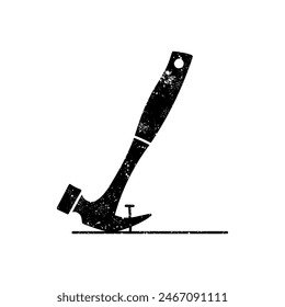 Hammer pulling nail black hand drawn icon in grunge look