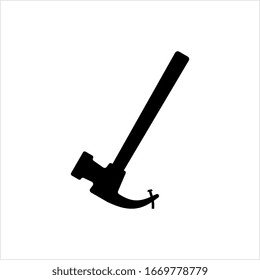 Hammer Pulling Nail Icon, Claw Hammer Pulling Nail Icon Vector Art Illustration