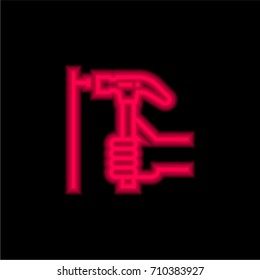 Hammer red glowing neon ui ux icon. Glowing sign logo vector