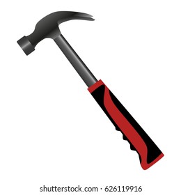 Hammer with red handle isolated on white background. Vector illustration.