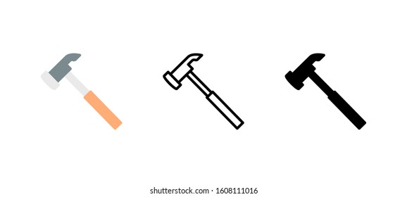 Hammer renovation icon. Service flat, silhouette, line vector illustration on white background