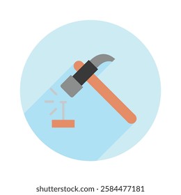 Hammer rounded flat color icon, mini, small illustration. use for modern concept, print, UI, UX kit, web and app development. Vector EPS 10, related to industrial, business, finance, investment.