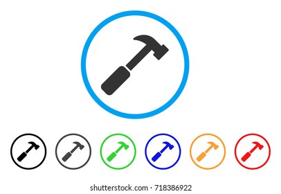 Hammer rounded icon. Style is a flat hammer gray symbol inside light blue circle with black, gray, green, blue, red, orange variants. Vector designed for web and software interfaces.