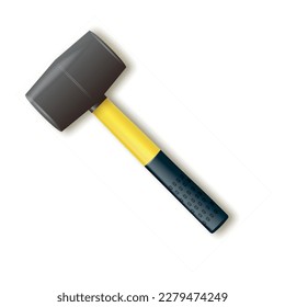 Hammer with rubberized yellow handle. Hammer for laying stone and tiles rubber Industrial workers vector tool. Equipment for repair, contract and locksmith work. Vector