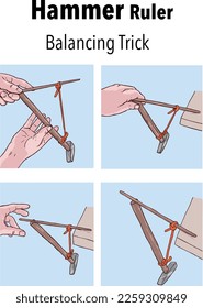 Hammer Ruler Balancing Trick vector illüstration