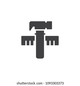 Hammer and ruler vector icon. filled flat sign for mobile concept and web design. Tools simple solid icon. Symbol, logo illustration. Pixel perfect vector graphics