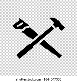 hammer and saw icon flat vector on transparent background