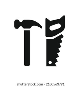 Hammer and saw, repair and construction simple style black icon