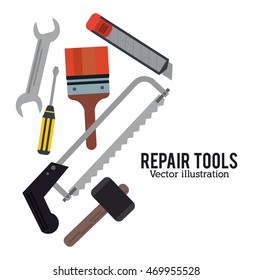 hammer saw screwdriver wrench bush repair tools construction icon. Colorful design. Vector illustration