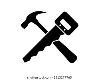 Hammer and saw silhouette icon, woodworker tool icon, woodworking vector symbol. Repair services logo, icon. 