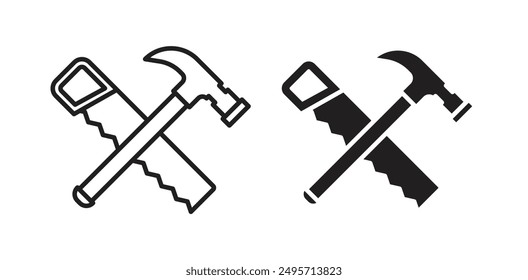 Icono de Vector de martillo y sierra en color negro.