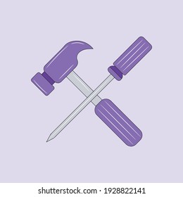 Hammer with screwdriver colored Line icon , simple Mechanical Tools Hardware vector illustration 