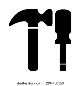 hammer screwdriver construction tools - vector maintenance sign symbol. engineer equipment illustration isolated, silhouette agriculture farming tools
