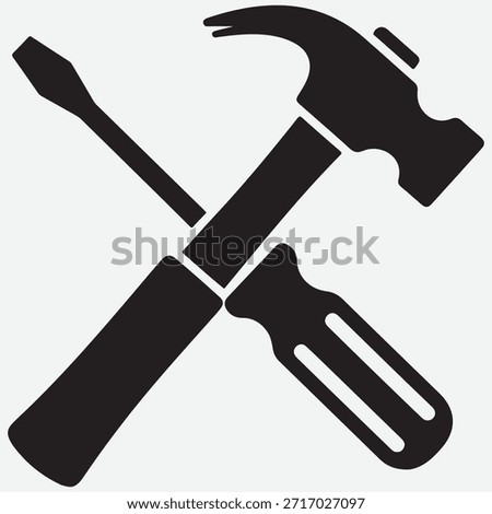Hammer and screwdriver crossed graphic symbol for building maintenance and home repair Crossed hammer and screwdriver icon symbolizing repair and construction work