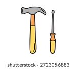 Hammer and screwdriver crossed, hand drawn doodle. Vector illustration.