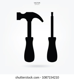 Hammer and screwdriver icon. Craftsman tool sign and symbol. Vector illustration.