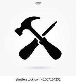 Hammer and screwdriver icon. Craftsman tool sign and symbol. Vector illustration.