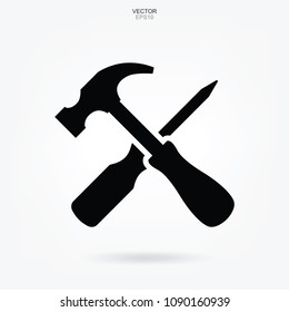 Hammer and screwdriver icon. Craftsman tool sign and symbol. Vector illustration.