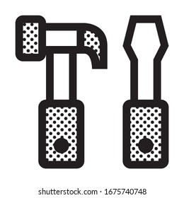 Hammer und Schraubenzieher. Symbol gefüllt mit Punkten.