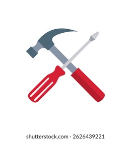 Hammer and Screwdriver Icon on White Background - Minimalist Tool Illustration
