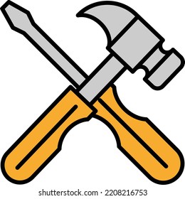 Icono, símbolo o logotipo de martillo y destornillador