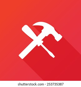 Hammer screwdriver icon. Tools icon. Flat icon with long shadow