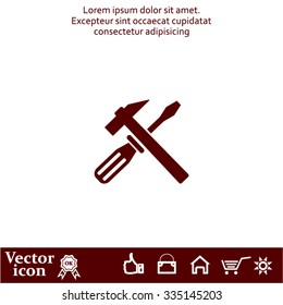 Hammer and Screwdriver Icon. Vector illustration
