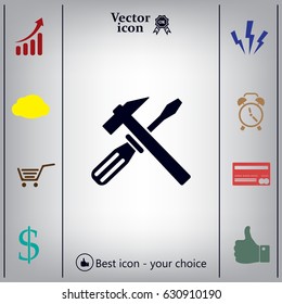 Hammer and Screwdriver Icon. Vector illustration