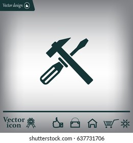 Hammer and Screwdriver Icon. Vector illustration
