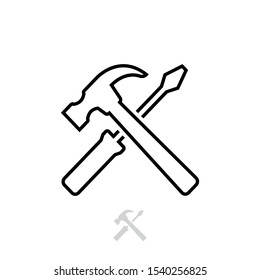 Hammer and screwdriver icon vector in outline style