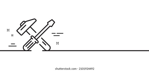 Hammer and screwdriver line icon. Repair service sign. Fix instruments symbol. Minimal line illustration background. Hammer tool line icon pattern banner. White web template concept. Vector