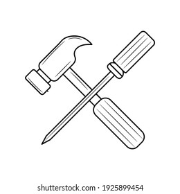 Hammer with screwdriver Line icon , simple Mechanical Tools Hardware vector illustration 