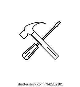 Hammer and screwdriver linear icon. Vector illustration. Minimalistic modern design.
