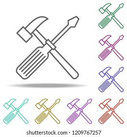 hammer and screwdriver outline icon. Elements of Construction in multi color style icons. Simple icon for websites, web design, mobile app, info graphics
